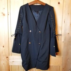 Black Lace Up Trump Sleeve Lined Pirate Vibe Blazer Dress